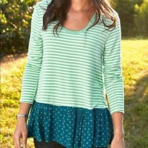 Matilda Jane Long Sleeve Talk To Me Later Stripe Polka Dot Blouse Size Large